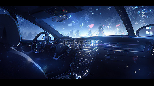 新年横板吊旗背景图片_汽车仪表板在令人惊叹的插图中以 3D 照明发光