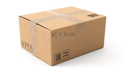 送货单背景图片_纸板包裹包裹的白色背景 3D 渲染，附有送货单