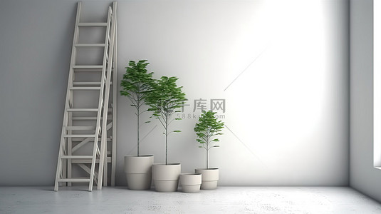 向上励志背景图片_靠墙的阶梯的 3D 渲染作为未来成长和发展的象征