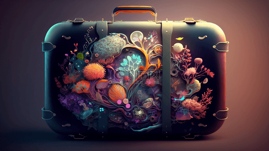 旅游行李箱梦幻珊瑚背景