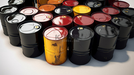 价格展示背景图片_白色背景样机的 3D 渲染展示了石油桶价格的上涨