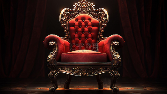 宝座红背景图片_青铜和红色经典巴洛克式扶手椅宝座在 3d 渲染中隔离在深黄色背景中