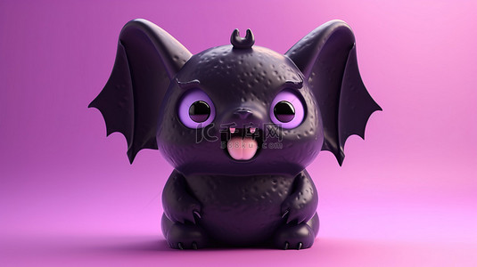 欢快的黑色蝙蝠在 3d 渲染中的紫色背景