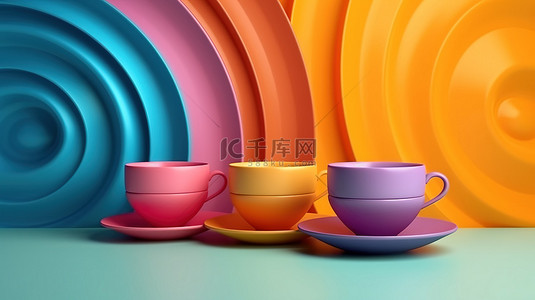 拿铁茶背景图片_生动的 3D 咖啡杯作为横幅和工作室演示的背景