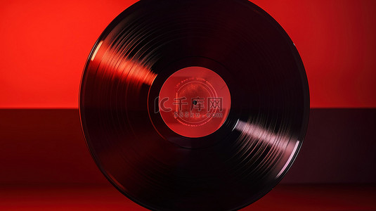 红色背景上 3D 渲染的黑胶唱片