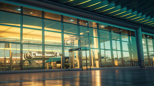 商业建筑背景图片_旅行风格现代玻璃摩天大楼作为机场航站楼 3D 渲染