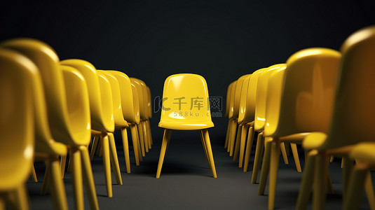 招聘员工背景图片_充满活力的黄色椅子的 3d 渲染，强调职位空缺和招聘在企业中的重要性
