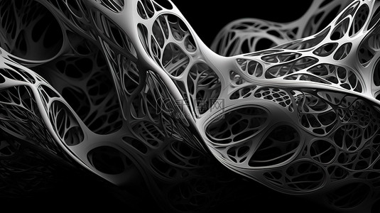 金属板格子背景图片_3D 渲染中具有抽象白色网格设计的黑色背景