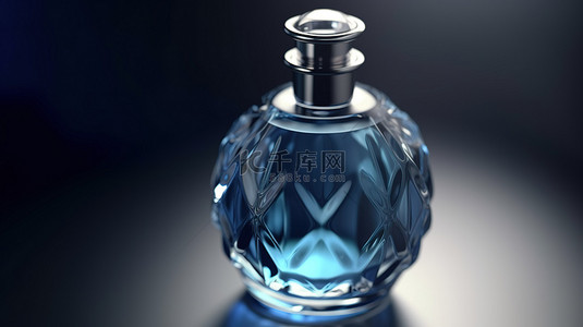 水瓶透明背景图片_3d 渲染的蓝色透明香水瓶