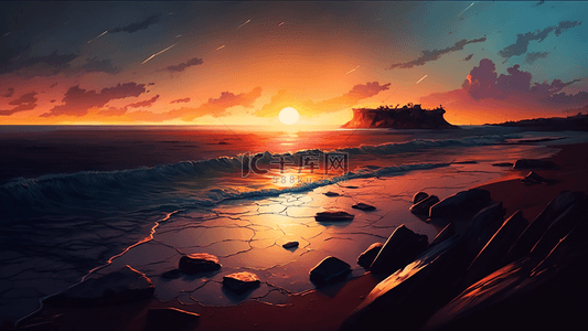 大海夕阳海滩背景
