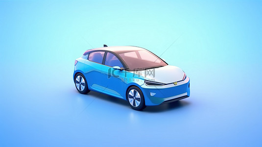 3D 插图中可爱的蓝色电动掀背车