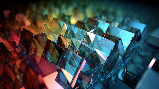 具有色散的水晶块 3D 渲染的抽象玻璃插图，用于具有折射背景的奢侈品或企业业务