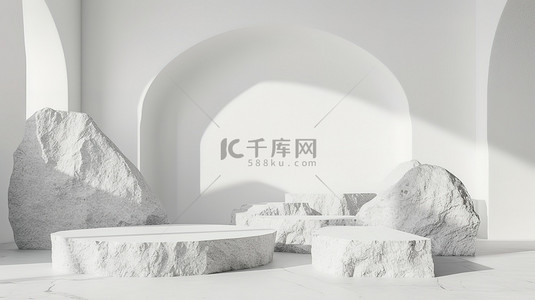 石头素材背景图片_白色的岩石形成产品展示台背景素材