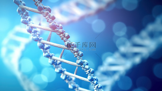 蓝色背景上的 3d DNA 分子横幅用于医疗应用