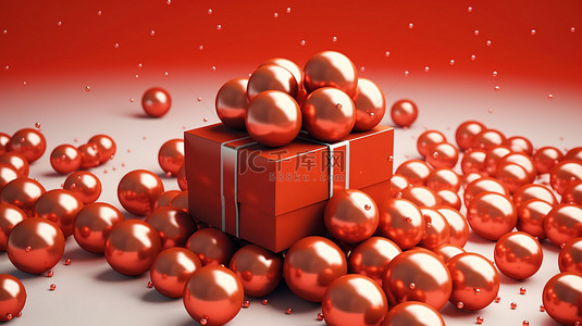 3D 渲染的节日促销横幅，配有礼品盒和彩色球