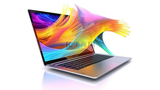 免费嘻哈背景图片_时尚的笔记本电脑和白色背景上的显示 3D 渲染插图