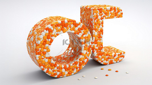 3D 渲染的 & 符号，白色背景上具有引人注目的橙色水磨石纹理