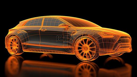 通过 3D 渲染使橙色形状的汽车栩栩如生