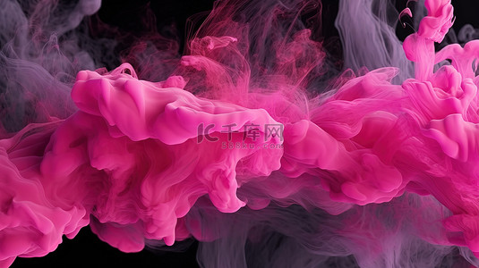 喷雾喷雾背景图片_粉红色的笔触在黑色垃圾背景下运动，别致而精致的 3D 插图非常适合时髦和水彩设计