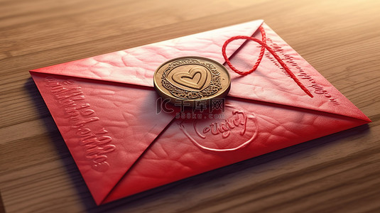 情人节装饰卡通背景图片_心形邮票以令人惊叹的 3D 插图装饰信封