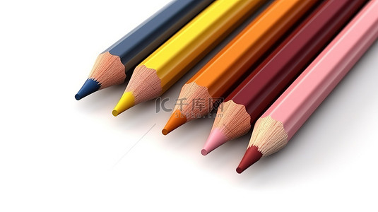 3D 渲染的彩色铅笔独立站立在白色背景下