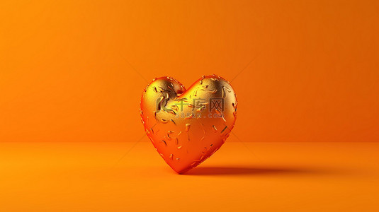 picc静脉导管维护背景图片_黄色背景上橙色简单心脏模型的 3D 插图渲染探索医学保健和抽象对象概念