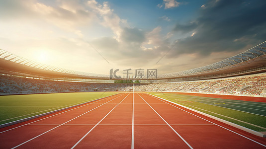 运动田径背景图片_体育场背景增强了 3d 渲染的跑道