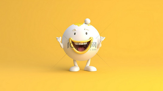 黄色背景上带有白牙和地球仪的人物吉祥物的 3D 渲染