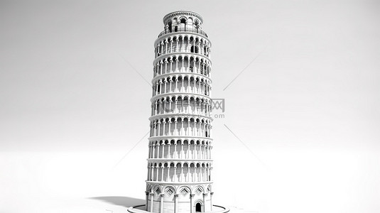 意大利比萨背景图片_白色背景下倾斜的比萨斜塔的 3d 渲染