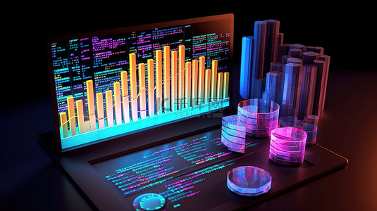 金融科技大数据背景图片_用于数据分析的计算机网站的 3d 渲染