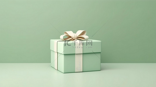 绿包装背景图片_3D 渲染的绿色和白色空礼品盒呈现在柔和的绿色背景上