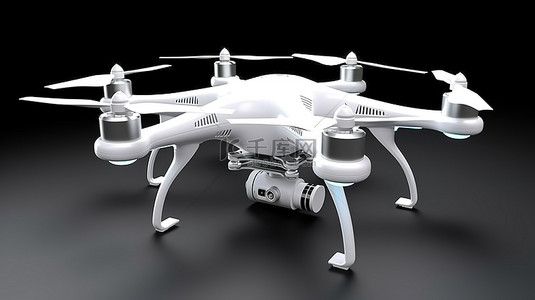 白色 3D 渲染无人机中的四轴飞行器