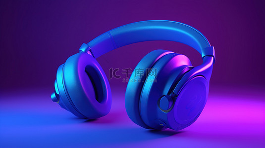 dj耳机背景图片_充满活力的紫色背景上蓝色耳机的沉浸式 3D 照片