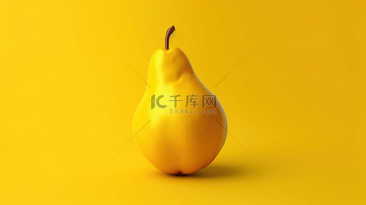 黄色背景与多汁梨的 3D 渲染