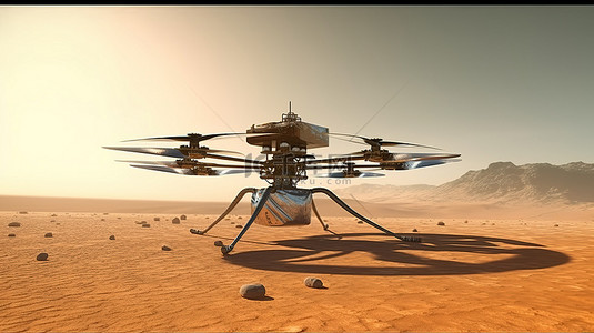 美国宇航局提供的火星无人机独创性和火星直升机元素的 3D 插图