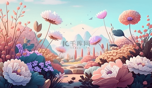 粉色花的边框背景图片_粉红色的花叶子复古花卉水彩花卉海报插图
