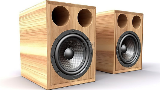 音频专辑背景图片_白色背景下 3D 渲染的木制音频扬声器盒