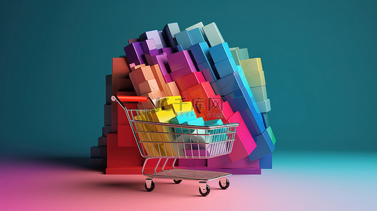 调色板图标图标背景图片_3D 渲染在线购物网页中的调色板图标和购物插图