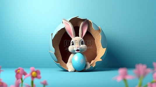 可爱兔耳朵背景图片_偷看从洞里冒出的复活节兔子耳朵