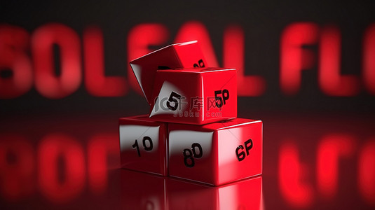红色标志吹嘘黑色星期五折扣与价格标签和立方体在 3D 渲染