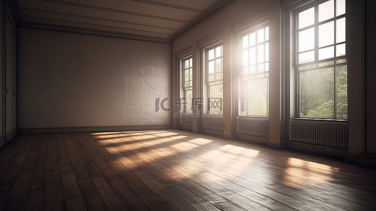 游戏房子背景图片_阳光下的影子游戏 3d 渲染房间与深色木地板