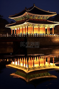 寺庙旅行背景图片_使用数字图像拍摄的夜间韩国寺庙