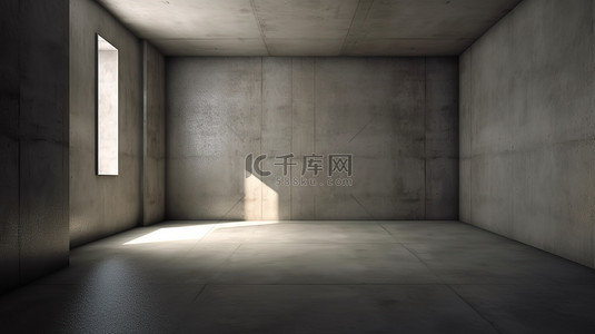 空置混凝土房间的阴影墙 3D 渲染