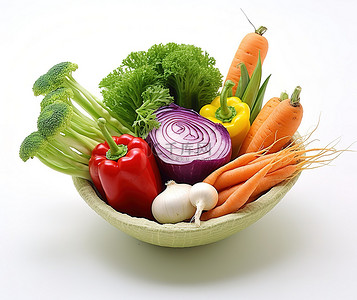 蔬菜碗，配葱胡萝卜芹菜和西红柿