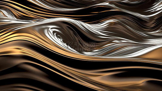 铬金属的 3D 抽象波作为令人惊叹的全屏背景