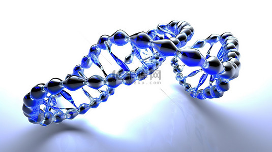 白色背景上孤立的蓝色 DNA 结构的 3D 插图