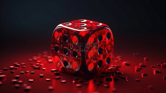 3D 渲染中的红色骰子和皇冠设置在赌场背景下，包含赌博模板和剪切路径