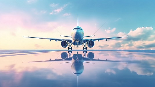 飞机旅行背景的 3d 渲染插图