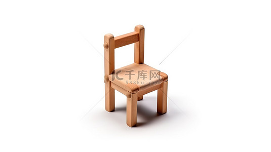 古典家具背景图片_儿童简约白色木椅 3D 渲染图像