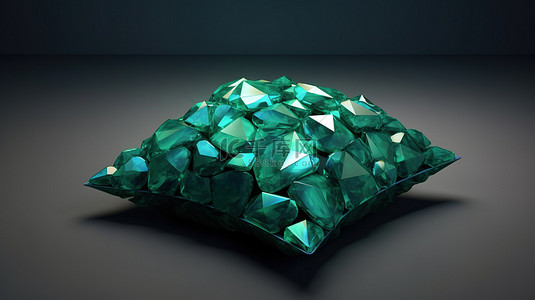 带有祖母绿宝石的坐垫的 3D 渲染